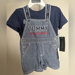 Baby Boys Chambray Shortalls and Shirt, 2 Piece Set